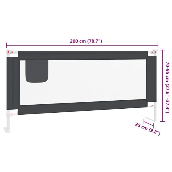 vidaXL Toddler Safety Bed Rail Dark Grey 200x25 cm Fabric - Image 8