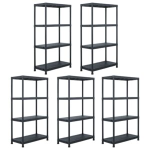 vidaXL Storage Shelf Racks 5 pcs Black 60x30x138 cm Plastic