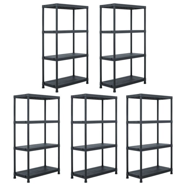 vidaXL Storage Shelf Racks 5 pcs Black 60x30x138 cm Plastic - Image 1