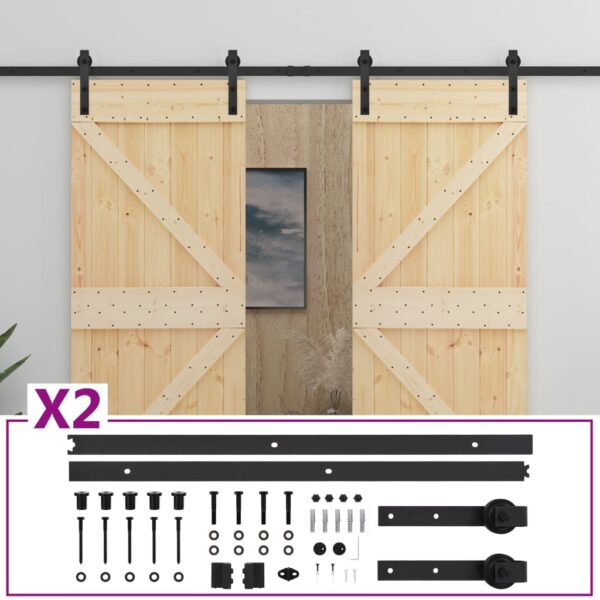 vidaXL Sliding Door with Hardware Set 80x210 cm Solid Pine Wood - Image 2