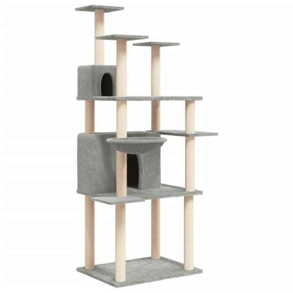 vidaXL Cat Tree with Sisal Scratching Posts Light Grey 166 cm - Image 2