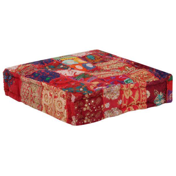 vidaXL Patchwork Pouffe Square Cotton Handmade 50x50x12 cm Red - Image 5