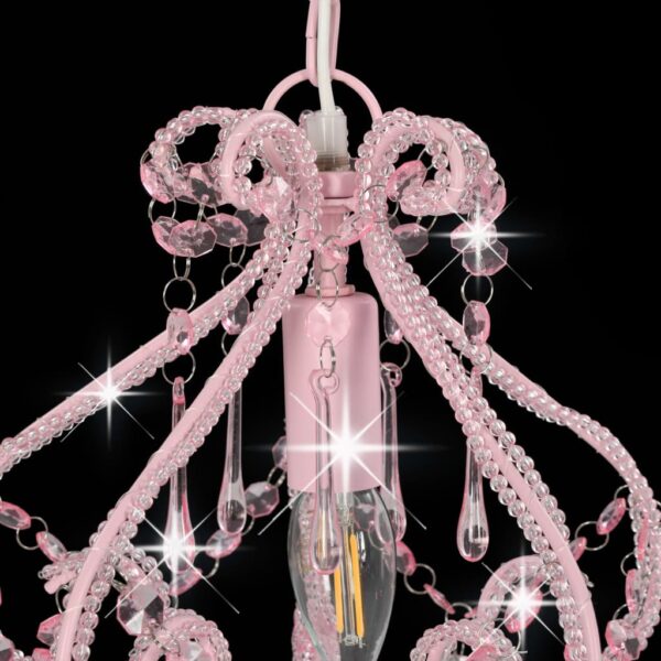 vidaXL Ceiling Lamp with Beads Pink Round E14 - Image 5