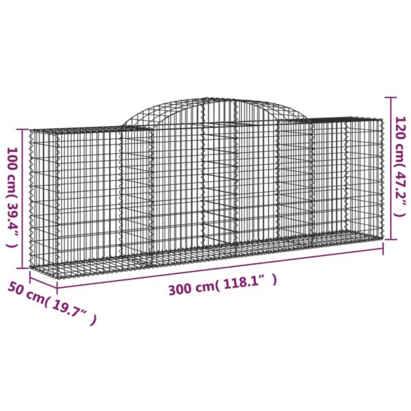 vidaXL Arched Gabion Basket 300x50x100/120 cm Galvanised Iron - Image 5