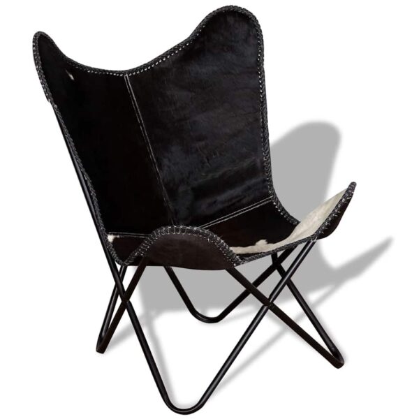 vidaXL Butterfly Chair Black and White Real Cowhide Leather - Image 5