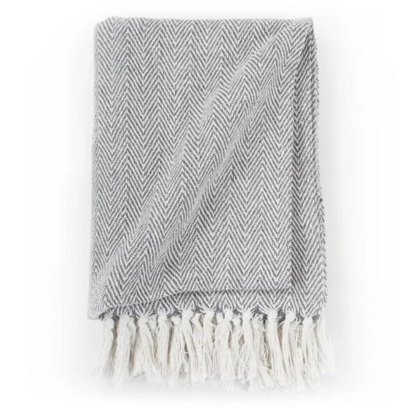 vidaXL Throw Cotton Herringbone 125x150 cm Grey - Image 3