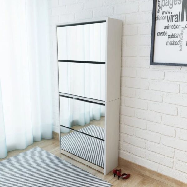 vidaXL Shoe Cabinet 4-Layer Mirror White 63x17x134 cm - Image 1