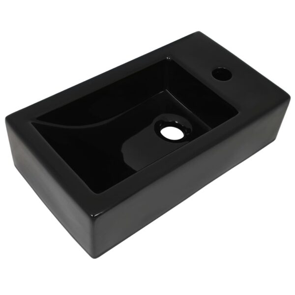vidaXL Basin with Faucet Hole Rectangular Ceramic Black 46x25.5x12 cm - Image 2