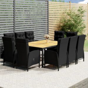 vidaXL 11 Piece Garden Dining Set Poly Rattan Black