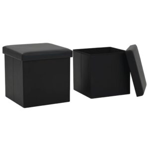 vidaXL Folding Storage Stools 2 pcs Black Faux Leather