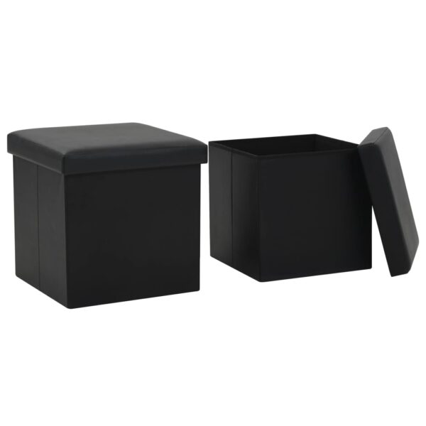 vidaXL Folding Storage Stools 2 pcs Black Faux Leather - Image 1