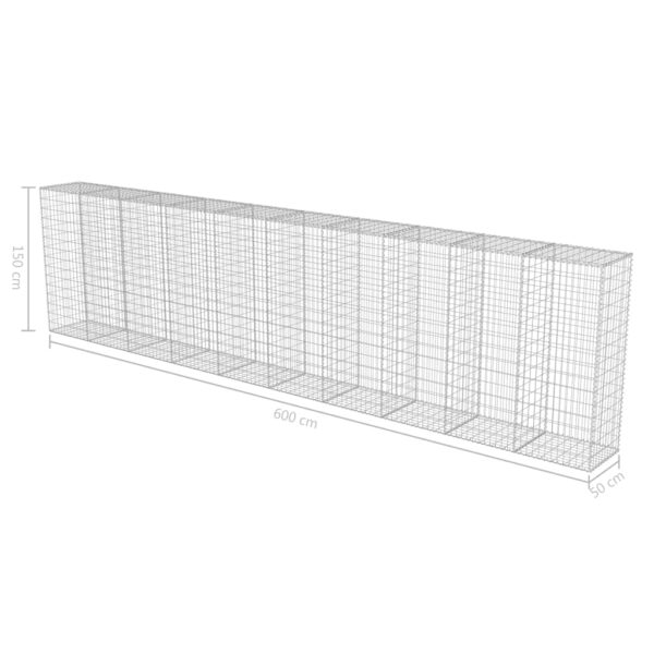 vidaXL Gabion Wall with Covers Galvanised Steel 600x50x150 cm - Image 7