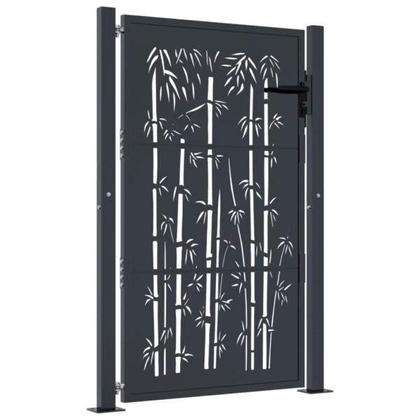 vidaXL Garden Gate Anthracite 105x155 cm Steel Bamboo Design - Image 2