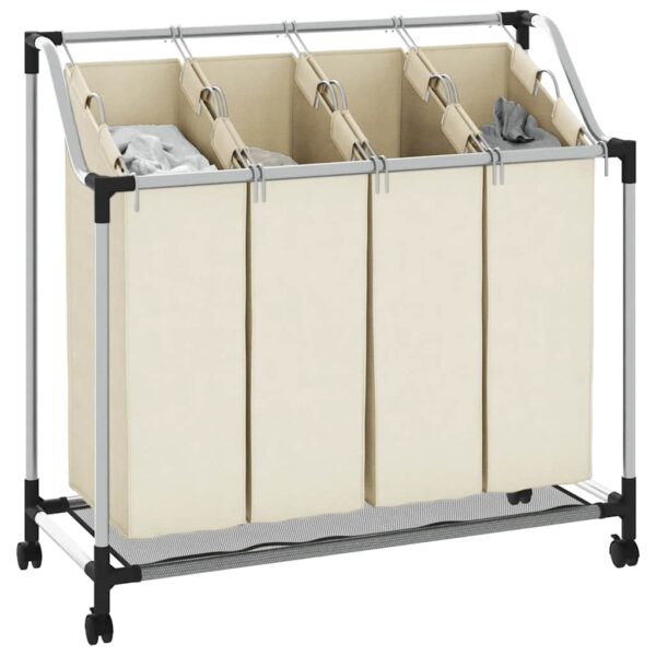 vidaXL Laundry Sorter with 4 Bags Cream Steel - Image 4