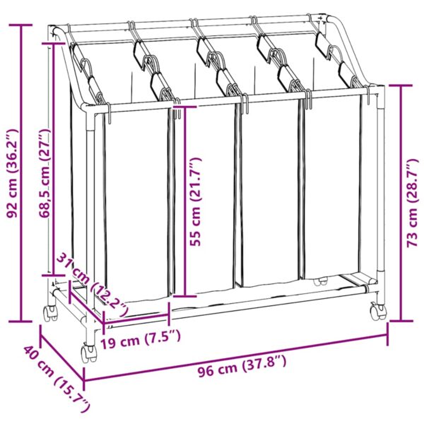 Laundry sorter with 4 bags black grey - Image 13