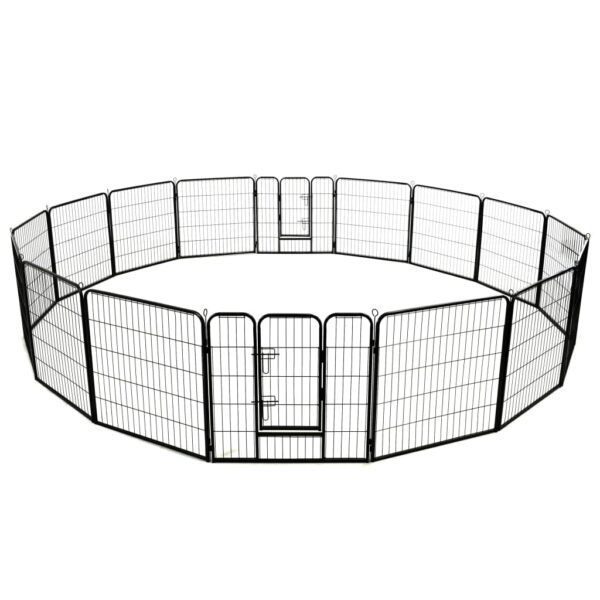 vidaXL Dog Playpen 16 Panels Steel 80x80 cm Black - Image 4