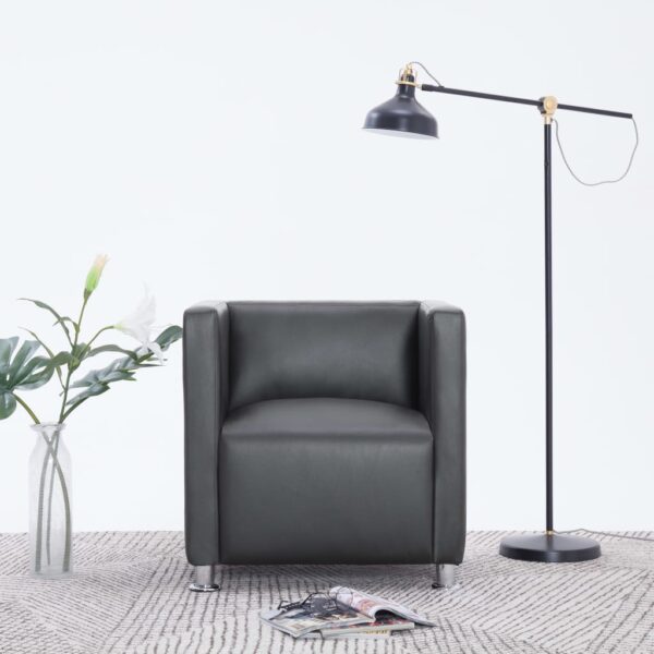 vidaXL Cube Armchair Grey Faux Leather - Image 1