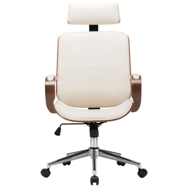 vidaXL Swivel Office Chair with Headrest Cream Faux Leather and Bentwood - Image 2