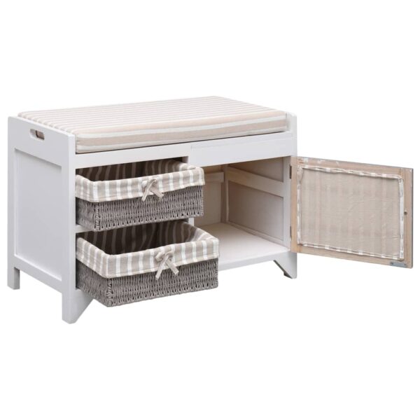 vidaXL Hall Bench White 70x33.5x45 cm Paulownia Wood - Image 4
