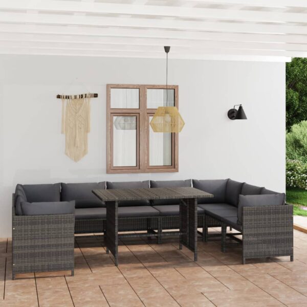 vidaXL 10 Piece Garden Lounge Set with Cushions Poly Rattan Grey - Image 1