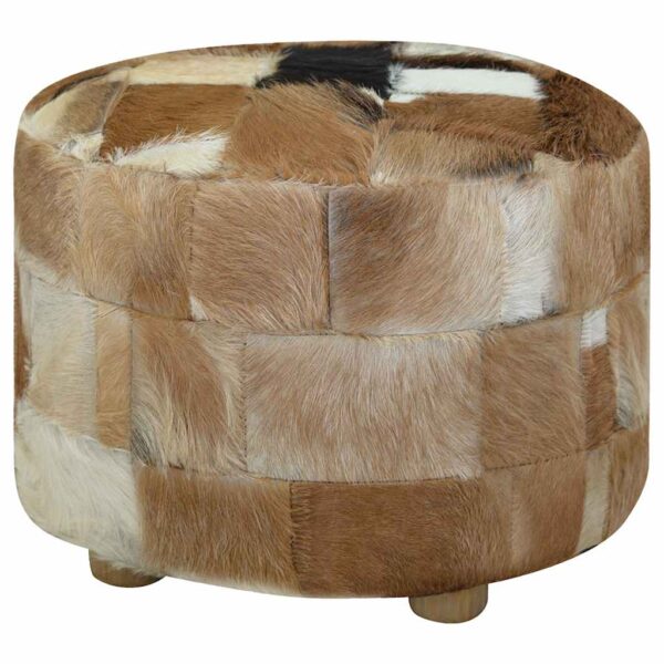 vidaXL Pouffe Goatskin Leather Round 50x50x45 cm - Image 4