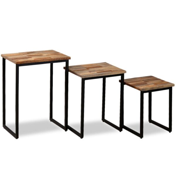 vidaXL 3 Piece Nesting Coffee Table Set Solid Reclaimed Teak - Image 3
