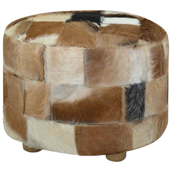 vidaXL Pouffe Goatskin Leather Round 50x50x45 cm - Image 2