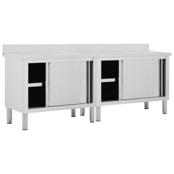 vidaXL Work Tables with Sliding Doors 2pcs 240x50x(95-97)cm Stainless Steel - Image 2