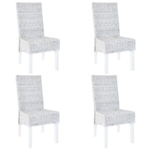 vidaXL Dining Chairs 4 pcs White Kubu Rattan and Mango Wood