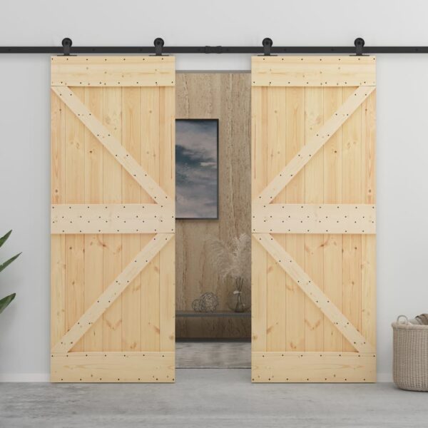 vidaXL Sliding Door with Hardware Set 90x210 cm Solid Pine Wood - Image 11