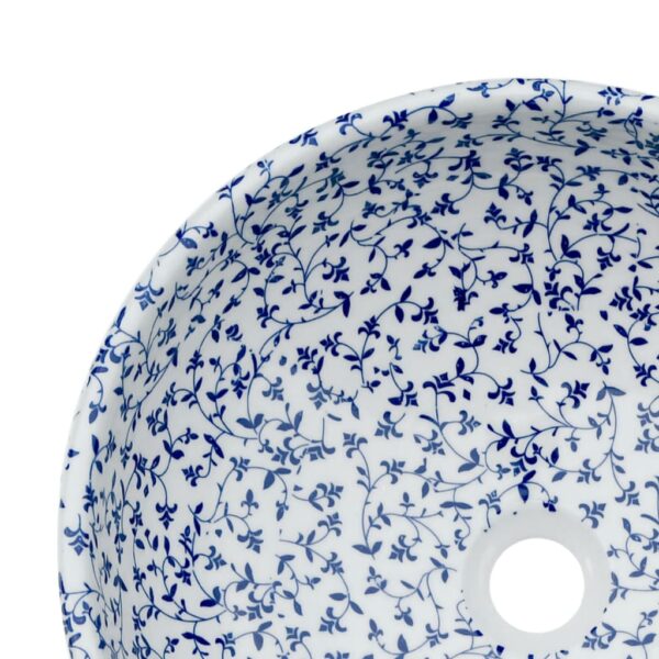 vidaXL Countertop Basin White and Blue Round Φ41x14 cm Ceramic - Image 5