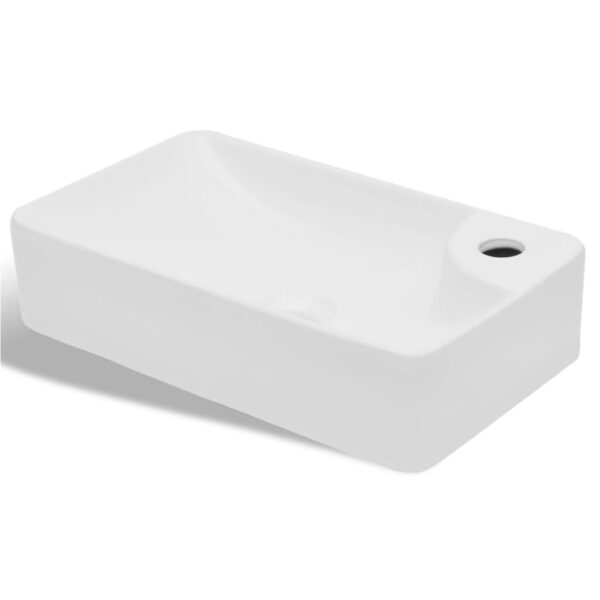 vidaXL Ceramic Bathroom Sink Basin with Faucet Hole White - Image 2