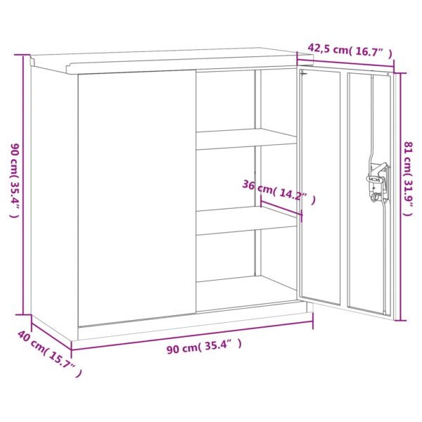 vidaXL Office Cabinet with 2 Doors Grey 90 cm Steel - Image 11