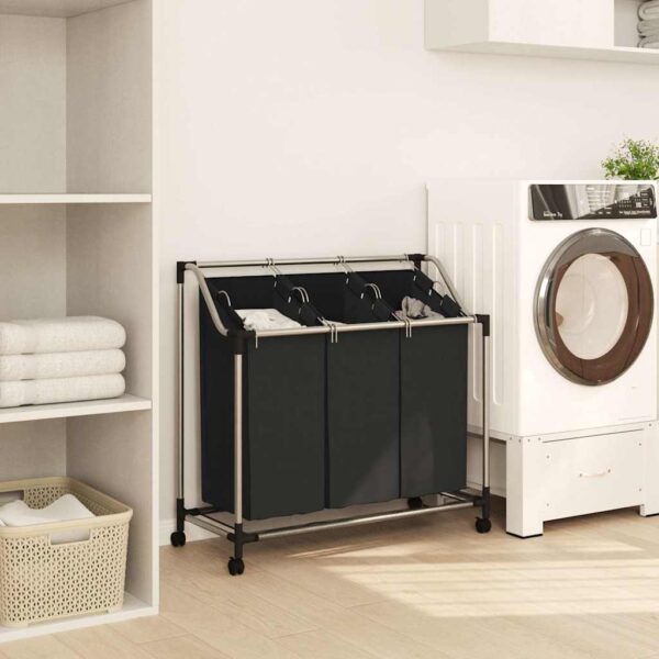 vidaXL Laundry Sorter with 3 Bags Black Steel - Image 3