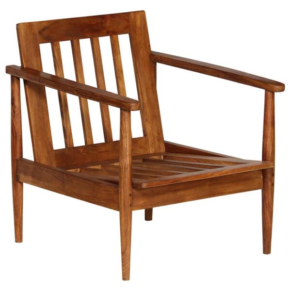 vidaXL Armchair Brown Real Leather with Acacia Wood - Image 5