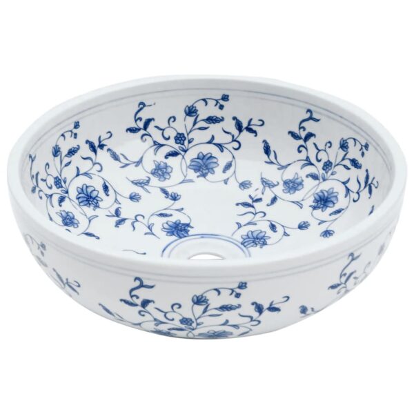 vidaXL Countertop Basin White and Blue Round Φ41x14 cm Ceramic - Image 3