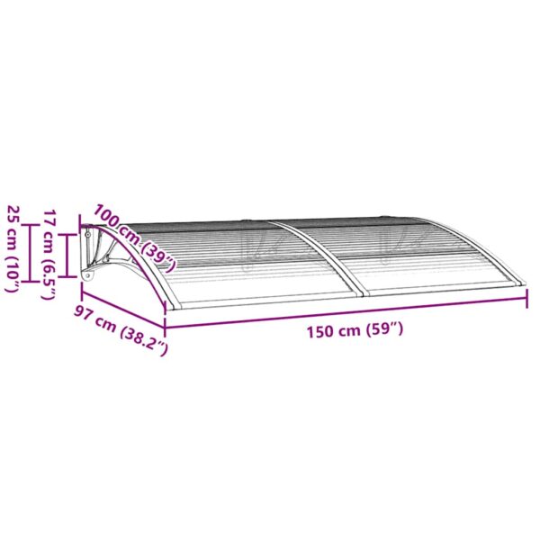 vidaXL Door Canopy Grey 150x100 cm Polycarbonate - Image 7