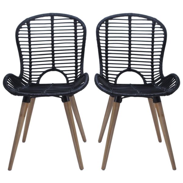 vidaXL Dining Chairs 2 pcs Black Natural Rattan - Image 2