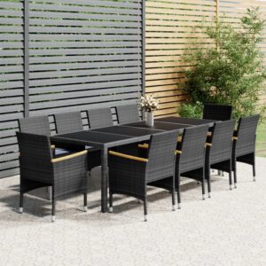 vidaXL 11 Piece Garden Dining Set Poly Rattan Grey