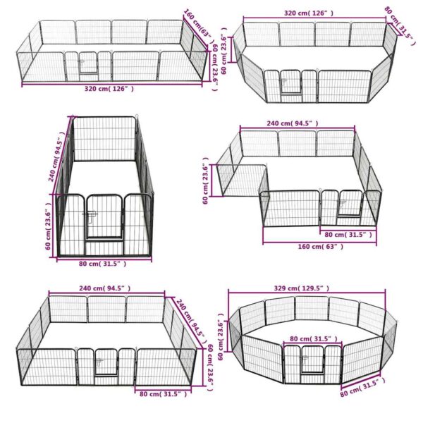 vidaXL Dog Playpen 12 Panels Steel 80x60 cm Black - Image 9
