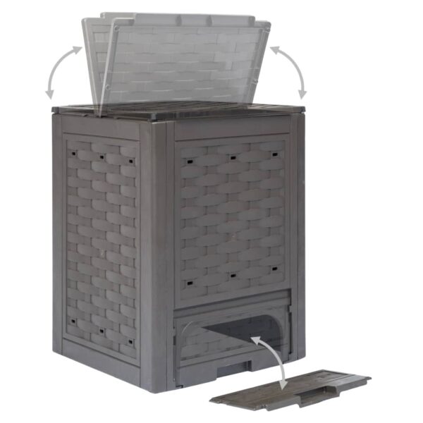 vidaXL Garden Composters 2 pcs Brown 60x60x83 cm 600 L Plastic Rattan - Image 4