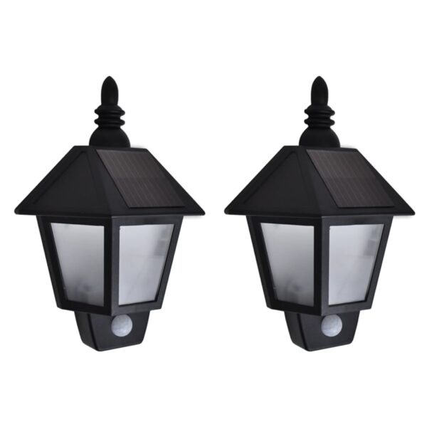 vidaXL Solar Wall Lamps 2 pcs with Motion Sensor Black - Image 1