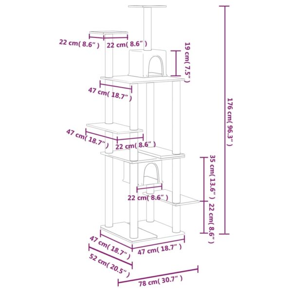 vidaXL Cat Tree with Sisal Scratching Posts Light Grey 176 cm - Image 7