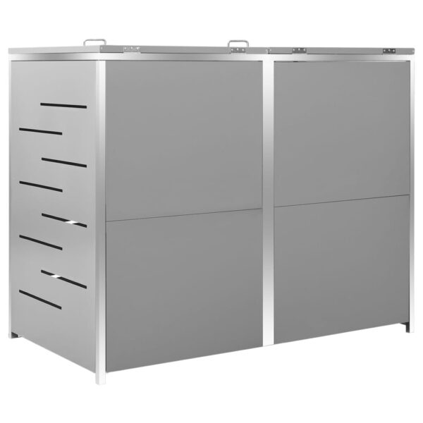 vidaXL Double Wheelie Bin Shed 138x77.5x112.5 cm Stainless Steel - Image 4