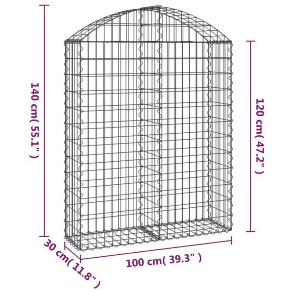 vidaXL Arched Gabion Basket 100x30x120/140 cm Galvanised Iron - Image 5
