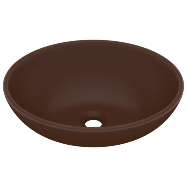 vidaXL Luxury Basin Oval-shaped Matt Dark Brown 40x33 cm Ceramic - Image 2