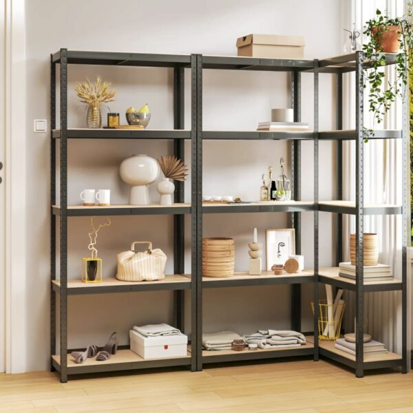vidaXL 5-Layer Shelves 3 pcs Anthracite Steel and Engineered Wood - Image 1