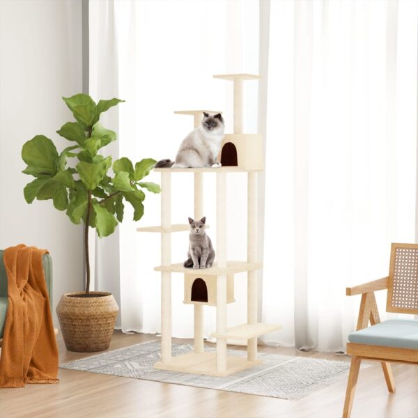 vidaXL Cat Tree with Sisal Scratching Posts Cream 176 cm - Image 1