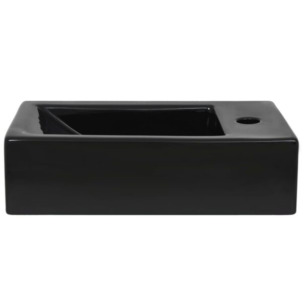 vidaXL Basin with Faucet Hole Rectangular Ceramic Black 46x25.5x12 cm - Image 5