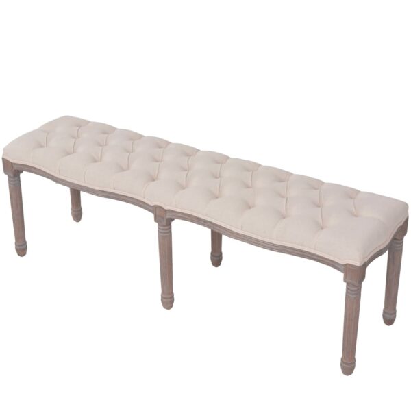 vidaXL Bench Linen Solid Wood 150x40x48 cm Cream White - Image 3